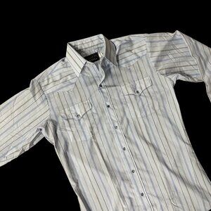 Vintage Panhandle Slim Western Pearl Snap Shirt Blue Striped Long Sleeve USA
